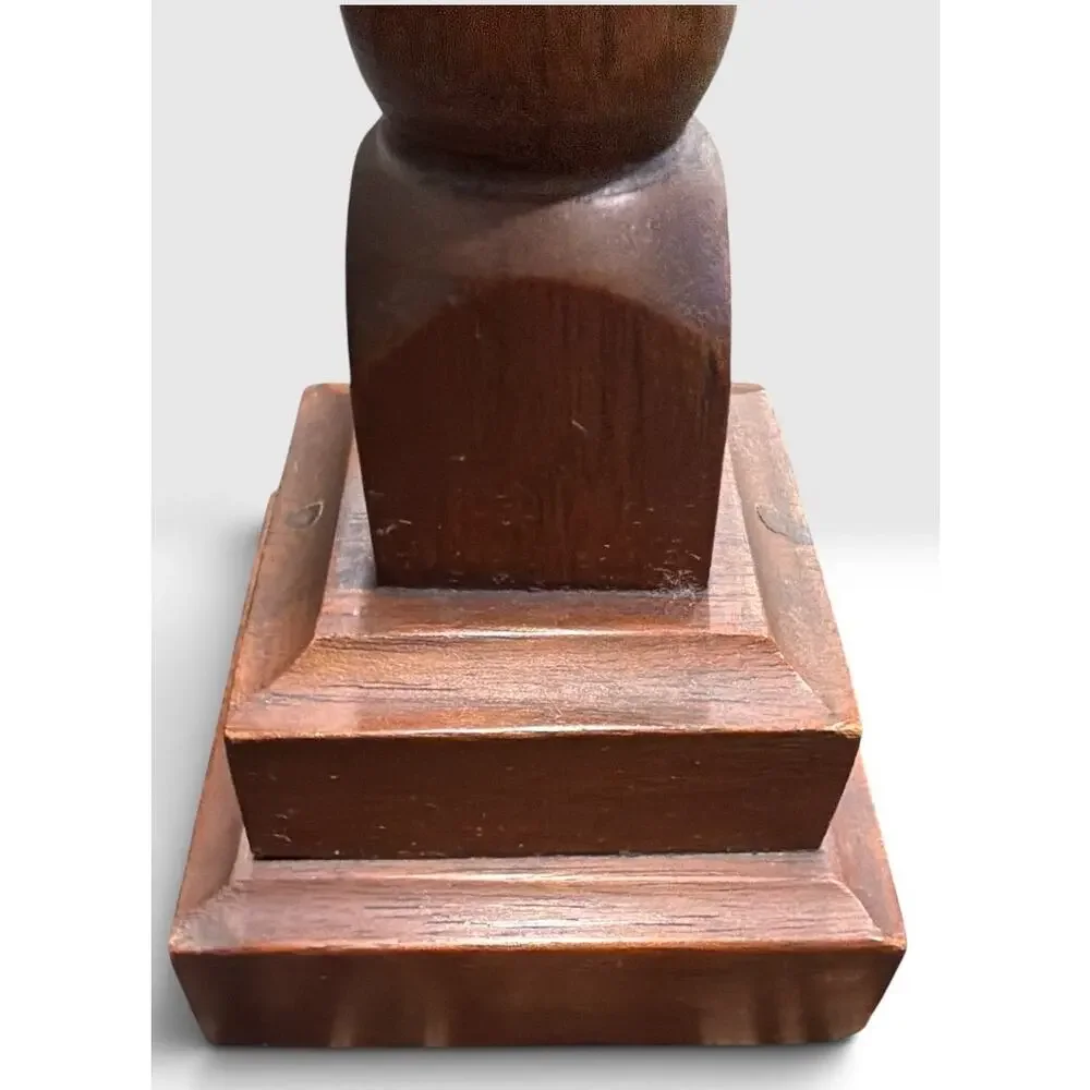 Vintage Hardwood Candlestick Holders Pair Dark Walnut Finish Brass Cups 6.5 Inch